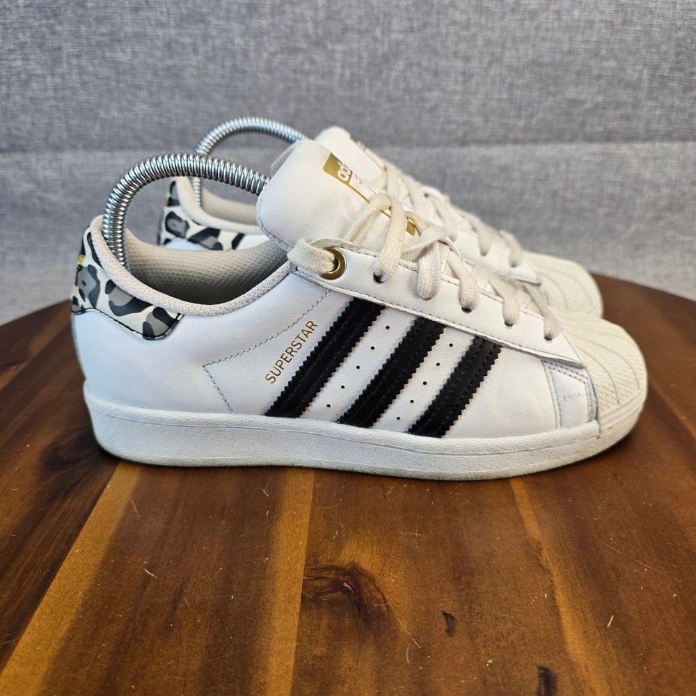 Adidas Superstar White Black Leopard Print Shell Toe Sneakers FX6101 Womens 5.5